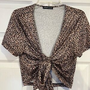Animal Print Wrap Tie-Front Crop Top